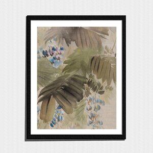 Art Print, Tropical Leaves & Flowers Watercolor Botanical